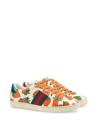 Gucci Ace Leather Sneaker With Gucci Strawberry Print - Farfetch