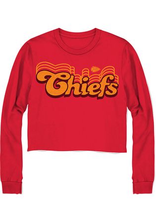 Junk Food Clothing Kansas City Chiefs Womens Red Cropped Long Sleeve LS Tee