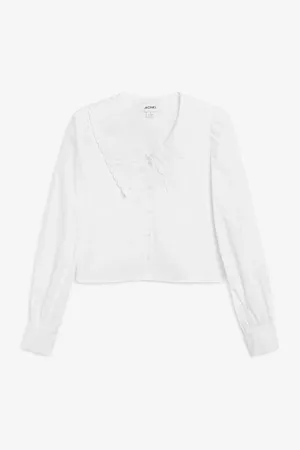 Broderie button-up blouse - White light - Tops - Monki WW