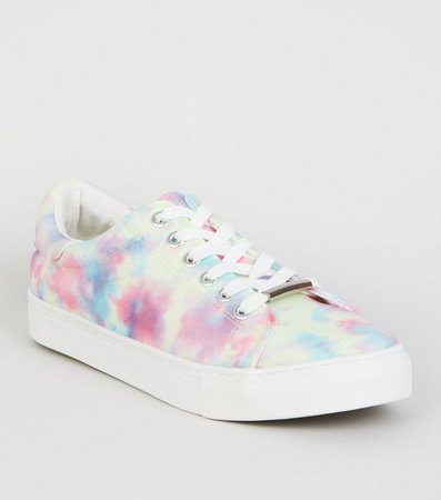White Canvas Tie Dye Lace Up Trainers | New Look