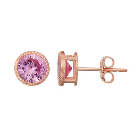 14k Rose Gold Over Silver Lab-Created Pink Sapphire Milgrain Stud Earrings