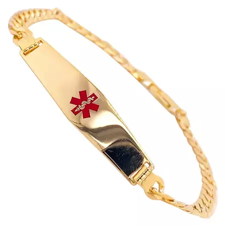 Medical Alert Bracelet 14K Yellow Gold Chain with Red Enamel Medical Caduceus For Sale at 1stDibs | gold medical alert bracelet, medical alert bracelets women, bracelet medical alerte