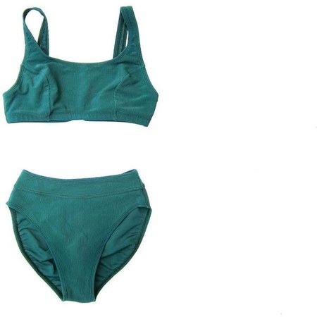 90s Dark Green Ribbed Bikini Sporty Two Piece Swimsuit Women's High... ($48)