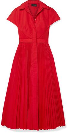 Brandon Maxwell - Cape-effect Pleated Poplin Midi Dress - Red