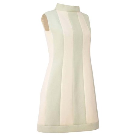60s Carven Boutique Cream and Mint Mock Turtle Neck Dress For Sale at 1stdibs
