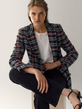 Contrast-coloured textured blazer - Women - Massimo Dutti
