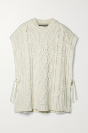 Ivory + NET SUSTAIN Vasco cable-knit merino wool-blend poncho | Paradis Perdus | NET-A-PORTER