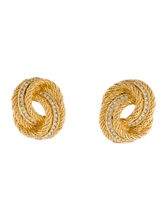 CHRISTIAN DIOR, Vintage Crystal Knot Clip-On Earrings