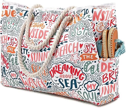 Amazon.com: Tote Bag for Women - Waterproof Large Beach Bag with Zipper for Pool Gym Grocery Travel Multicolor: Clothing, Shoes & Jewelry