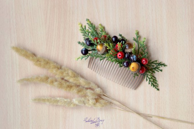 Fall wedding comb Christmas hair comb berries Fairy forest | Etsy