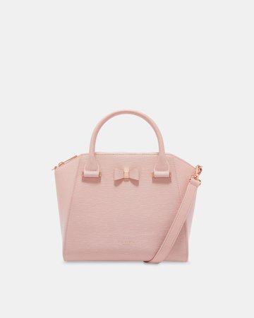 Bow detail small leather tote bag - Light Pink | Bags | Ted Baker UK