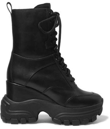 Leather Platform Ankle Boots - Black