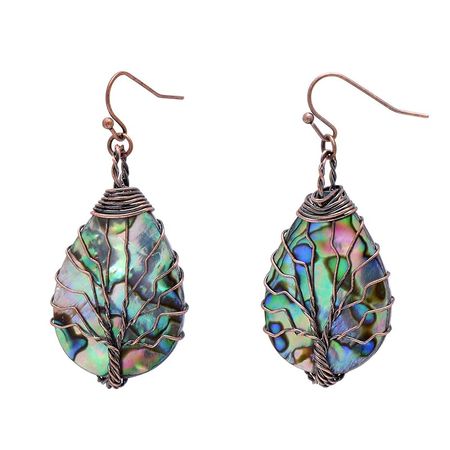 Amazon.com: Handmade Teardrop Abalone Shell Dangle Earrings for Women, Wire Craft Tree of Life Earrings : Handmade Products
