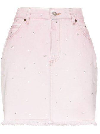 Miu Miu crystal-embellished denim mini skirt pink