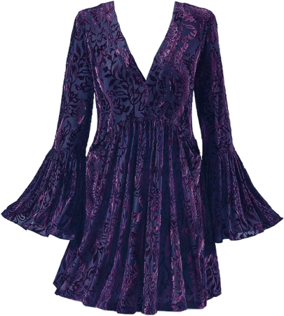 Dark Purple Velvet Bell-Sleeved Mini-Dress