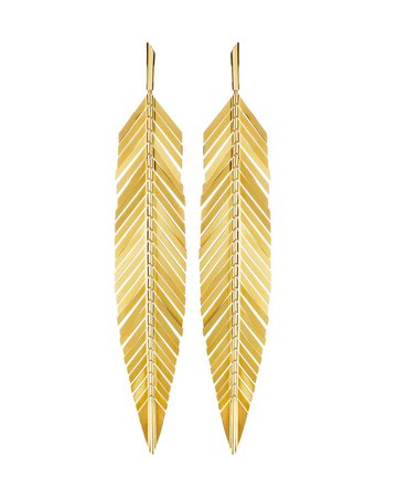CADAR 18k Gold Large Feather Drop Earrings