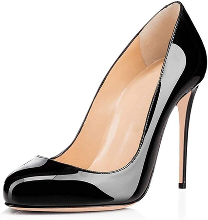black round toe patent leather high heels