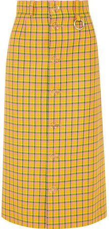 Checked Wool Midi Skirt - Yellow