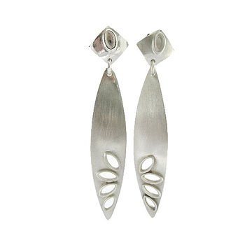 long handmade silver leaf earrings by tlk | notonthehighstreet.com
