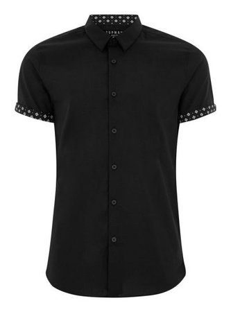 Topman: Black Geometric Print Short Sleeve Shirt
