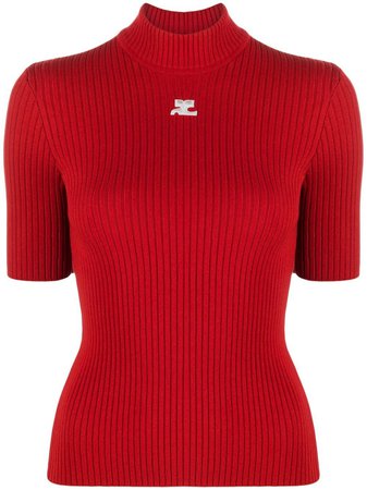 Courrèges Embroidered Logo Ribbed Knitted Top - Farfetch
