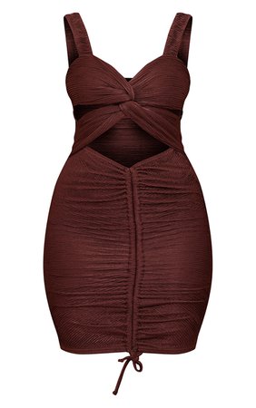 Chocolate Textured Twist Cut Out Bodycon Dress | PrettyLittleThing USA