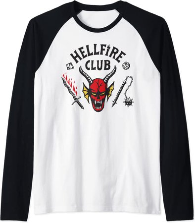 Amazon.com: Stranger Things 4 Hellfire Club Logo Raglan Baseball Tee : Clothing, Shoes & Jewelry