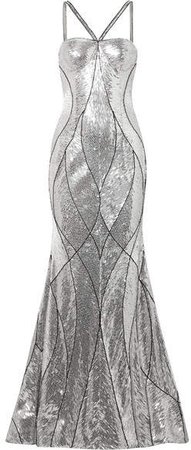 Embellished Tulle Gown - Silver