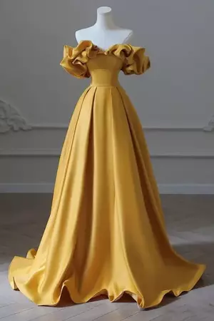 Shopluu - Satin Yellow Long Prom Dress, Aline Formal Yellow Graduation Party Dress