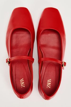 LEATHER BALLET FLATS - Red | ZARA United States