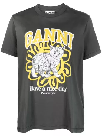 GANNI Relaxed Cat organic-cotton T-shirt - Farfetch