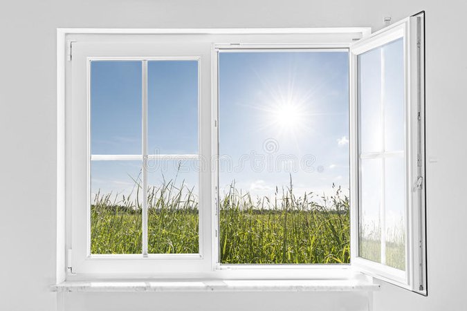 White Half Open Window With Sun Stock Photo - Image of design, landscape: 31453002
