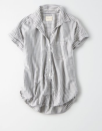 AE Roll Sleeve Button Up Blouse, White | American Eagle Outfitters