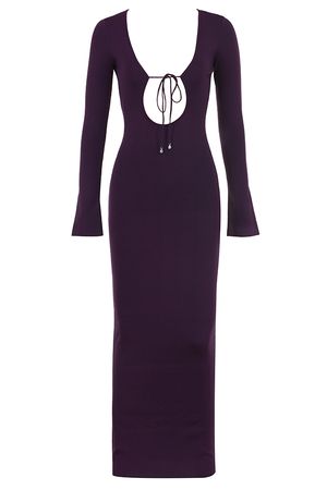 Clothing : Maxi Dresses : 'Keana' Grape Ribbed Knit Maxi Dress