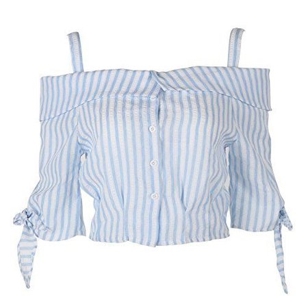 Blue and White Stripe Off the Shoulder Blouse