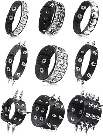 Amazon.com: Hicarer 9 Pieces Spiked Studded Bracelet Black Leather Rivet Punk Bracelet Cuff Wrap Bangle Snap Button Metal Wristband for Men Women (Classic Style): Clothing, Shoes & Jewelry