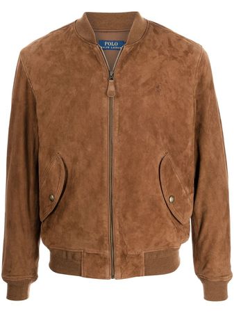 Polo Ralph Lauren embroidered-logo Suede Bomber Jacket - Farfetch