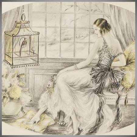 Hand Colored Art Deco Boudoir Lithograph 'Elegants a L'Oiseau' c1920 : Nouveau to Now | Ruby Lane