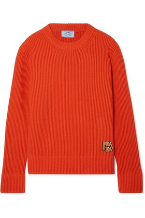 Prada | Appliquéd ribbed wool and cashmere-blend sweater | NET-A-PORTER.COM