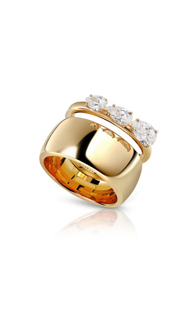 Savolinna Jewelry 18k Yellow Gold Lemonade Cigar Band Ring with Floating Diamonds