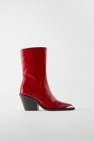 LEATHER HEELED COWBOY ANKLE BOOTS WITH METAL DETAIL-Leather-SHOES-WOMAN | ZARA United States