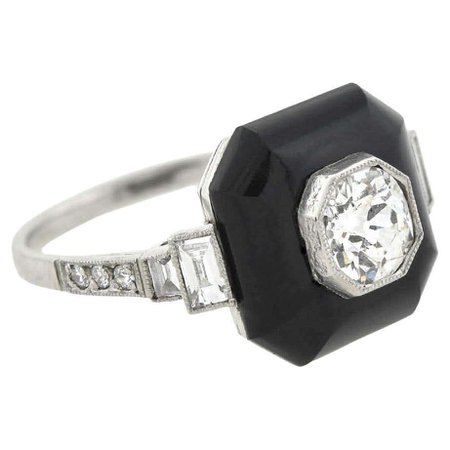 Art Deco Platinum Onyx and Diamond Ring 0.75ctw For Sale at 1stDibs