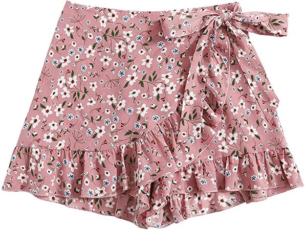 MakeMeChic Women's Boho Floral Print Elastic Waist Ruffle Wrap Tie Skorts Skirt Skorts at Amazon Women’s Clothing store
