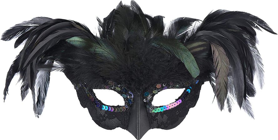 Amazon.com: amscan 848243 Fantasy Raven Feather Masquerade Plastic Mask 1 ct, Black, One Size: Toys & Games