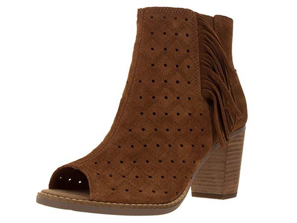 Amazon.com | TOMS Women's Majorca Peep Toe Bootie Cinnamon Suede Perforated/Fringe Boot 9.5 B (M) | Shoes