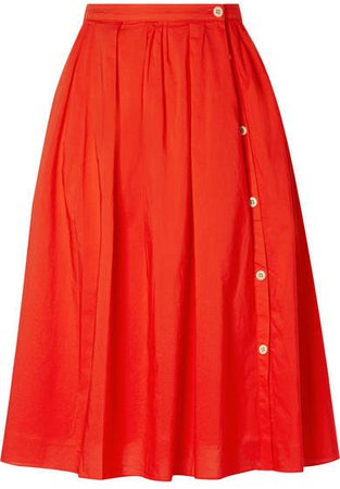 Pleated Cotton-voile Midi Skirt - Red
