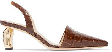 REJINA PYO - Conie Croc-effect Leather Slingback Pumps - Chocolate