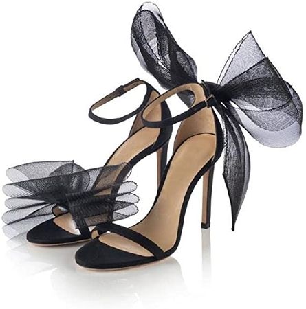 Amazon.com | Vertundy Women's Stiletto High Heeled Sandals with Asymmetric Lace Mesh Bows Knot Decoration Open Toe Ankle Strap Single Band Strap Heels Sexy Dress Wedding Party Shoes For Ladies 3.14 IN | Pumps