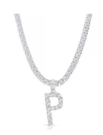 Faux tennis necklace with letter P pendant