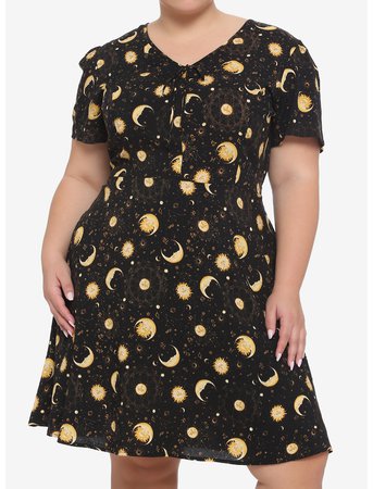 Black & Gold Celestial Babydoll Dress Plus Dress
